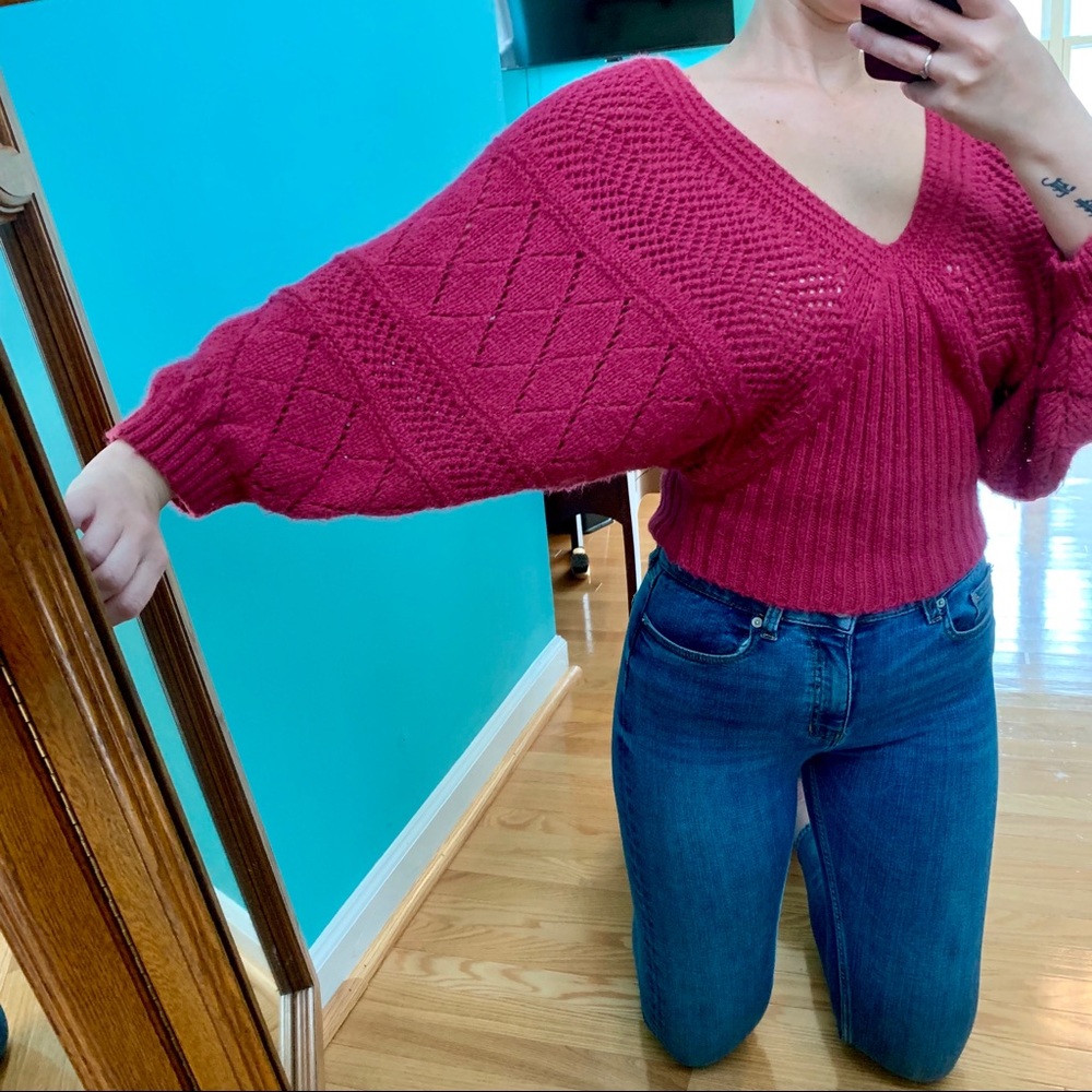 🍇 ASOS Knit V-Neck Sweater in Raspberry - Picture 5 of 8